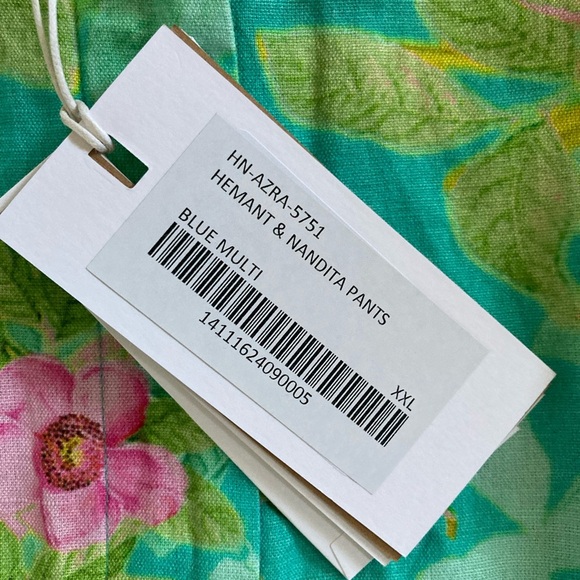 Hemant & Nandita Azra Linen Blend Pant NWT Women's XXL Teal Blue Green - Picture 5 of 8